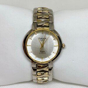 Vintage Omax crystal women’s watch gold silver tone 33mm quartz analog running